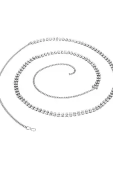 Designer Double Line Diamond Stone Silver Waist Belt Kamarbandh Kamarpatta Belly Hips Chain