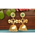 Designer Peacock gold plated high gloss golden Onyx Stone jhumka with pearl in bottom