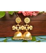 Designer Peacock gold plated high gloss golden Onyx Stone jhumka with pearl in bottom