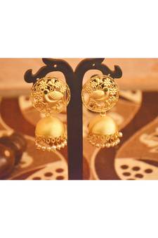 Designer Golden Gold Plated Filigree Jali Work Bird Sparrow Earrings