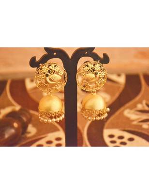 Designer Golden Gold Plated Filigree Jali Work Bird Sparrow Earrings 1