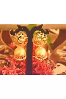 Designer Golden Gold Plated Filigree Jali Work Bird Sparrow Earrings