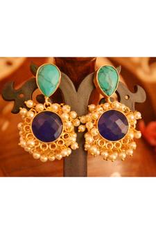 Designer Onyx Stone Gold Plated Golden Pearl Dangler Jhumka Stud Earrings