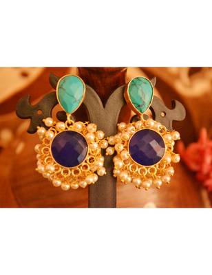 Designer Onyx Stone Gold Plated Golden Pearl Dangler Jhumka Stud Earrings 1