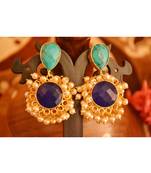 Designer Onyx Stone Gold Plated Golden Pearl Dangler Jhumka Stud Earrings
