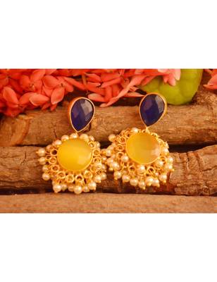 Designer Onyx Stone Gold Plated Golden Pearl Dangler Jhumka Stud Earrings 1