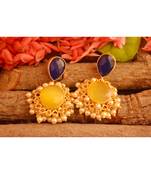 Designer Onyx Stone Gold Plated Golden Pearl Dangler Jhumka Stud Earrings