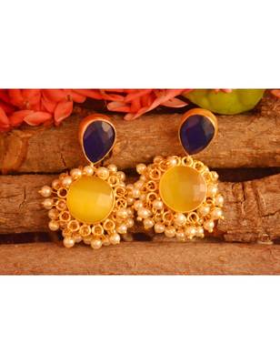 Designer Onyx Stone Gold Plated Golden Pearl Dangler Jhumka Stud Earrings 2