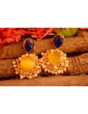 Designer Onyx Stone Gold Plated Golden Pearl Dangler Jhumka Stud Earrings 3