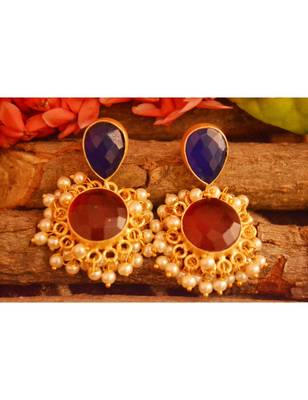 Designer Onyx Stone Gold Plated Golden Pearl Dangler Jhumka Stud Earrings 2