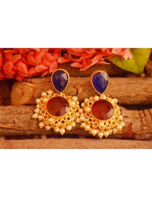 Designer Onyx Stone Gold Plated Golden Pearl Dangler Jhumka Stud Earrings 3