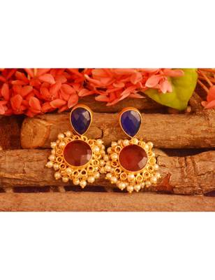 Designer Onyx Stone Gold Plated Golden Pearl Dangler Jhumka Stud Earrings 4