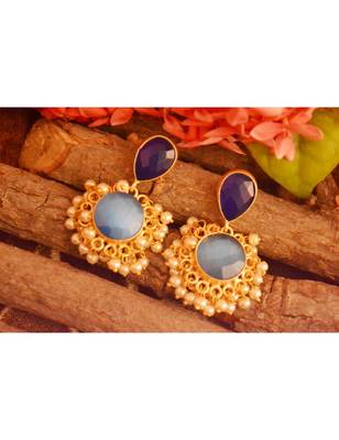 Designer Onyx Stone Gold Plated Golden Pearl Dangler Jhumka Stud Earrings 1