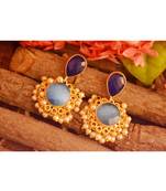 Designer Onyx Stone Gold Plated Golden Pearl Dangler Jhumka Stud Earrings