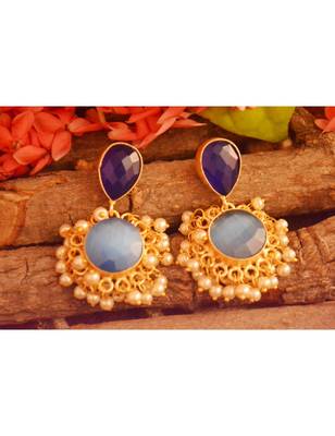 Designer Onyx Stone Gold Plated Golden Pearl Dangler Jhumka Stud Earrings 2