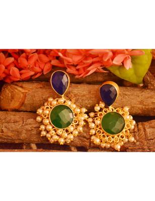 Designer Onyx Stone Gold Plated Golden Pearl Dangler Jhumka Stud Earrings 1