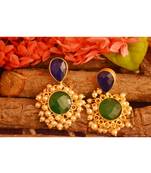 Designer Onyx Stone Gold Plated Golden Pearl Dangler Jhumka Stud Earrings