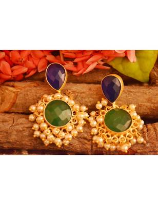 Designer Onyx Stone Gold Plated Golden Pearl Dangler Jhumka Stud Earrings 2