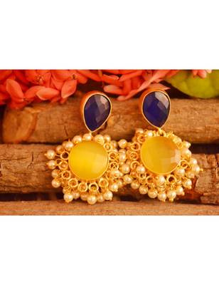 Designer Onyx Stone Gold Plated Golden Pearl Dangler Jhumka Stud Earrings 1