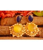 Designer Onyx Stone Gold Plated Golden Pearl Dangler Jhumka Stud Earrings