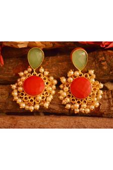 Designer Onyx Stone Gold Plated Golden Pearl Dangler Jhumka Stud Earrings