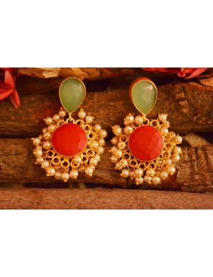 Designer Onyx Stone Gold Plated Golden Pearl Dangler Jhumka Stud Earrings 1
