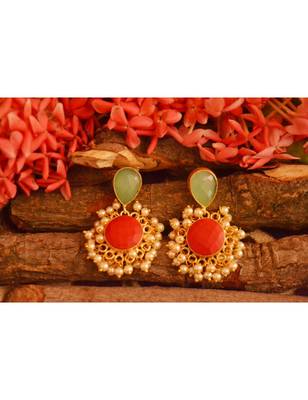 Designer Onyx Stone Gold Plated Golden Pearl Dangler Jhumka Stud Earrings 2