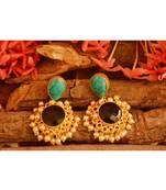 Designer Onyx Stone Gold Plated Golden Pearl Dangler Jhumka Stud Earrings