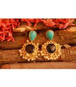 Designer Onyx Stone Gold Plated Golden Pearl Dangler Jhumka Stud Earrings