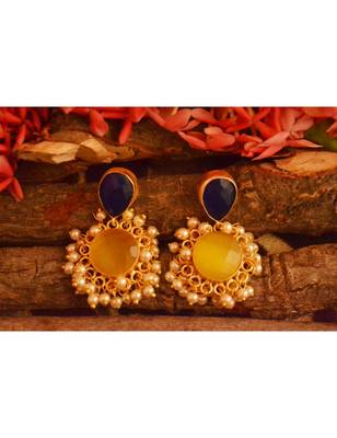 Designer Onyx Stone Gold Plated Golden Pearl Dangler Jhumka Stud Earrings 1