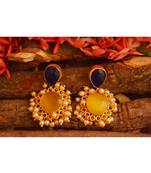 Designer Onyx Stone Gold Plated Golden Pearl Dangler Jhumka Stud Earrings