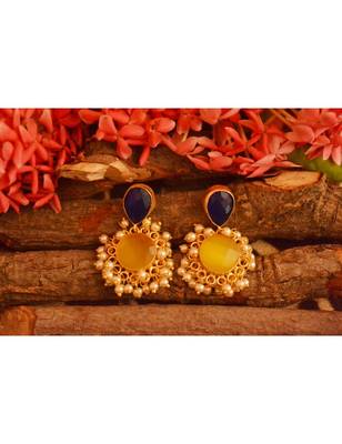 Designer Onyx Stone Gold Plated Golden Pearl Dangler Jhumka Stud Earrings 2