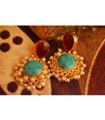 Designer Onyx Stone Gold Plated Golden Pearl Dangler Jhumka Stud Earrings