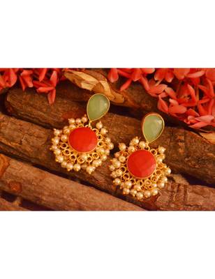 Designer Onyx Stone Gold Plated Golden Pearl Dangler Jhumka Stud Earrings 1