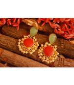 Designer Onyx Stone Gold Plated Golden Pearl Dangler Jhumka Stud Earrings