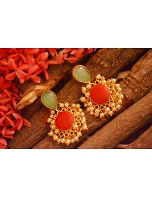 Designer Onyx Stone Gold Plated Golden Pearl Dangler Jhumka Stud Earrings 2