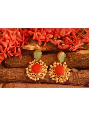 Designer Onyx Stone Gold Plated Golden Pearl Dangler Jhumka Stud Earrings 3