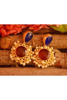 Designer Onyx Stone Gold Plated Golden Pearl Dangler Jhumka Stud Earrings
