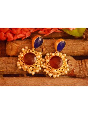 Designer Onyx Stone Gold Plated Golden Pearl Dangler Jhumka Stud Earrings 1