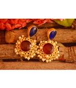 Designer Onyx Stone Gold Plated Golden Pearl Dangler Jhumka Stud Earrings