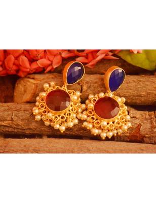 Designer Onyx Stone Gold Plated Golden Pearl Dangler Jhumka Stud Earrings 2