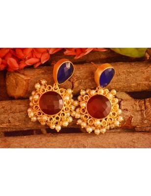 Designer Onyx Stone Gold Plated Golden Pearl Dangler Jhumka Stud Earrings 3