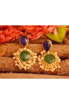 Designer Onyx Stone Gold Plated Golden Pearl Dangler Jhumka Stud Earrings