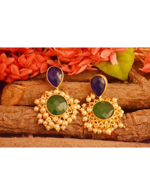 Designer Onyx Stone Gold Plated Golden Pearl Dangler Jhumka Stud Earrings 1