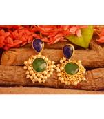 Designer Onyx Stone Gold Plated Golden Pearl Dangler Jhumka Stud Earrings