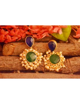 Designer Onyx Stone Gold Plated Golden Pearl Dangler Jhumka Stud Earrings 2