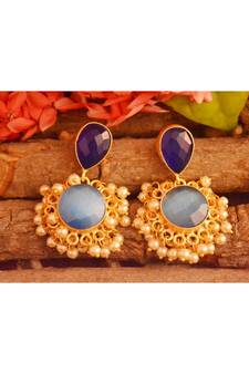 Designer Onyx Stone Gold Plated Golden Pearl Dangler Jhumka Stud Earrings