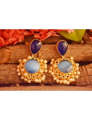 Designer Onyx Stone Gold Plated Golden Pearl Dangler Jhumka Stud Earrings 1