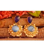 Designer Onyx Stone Gold Plated Golden Pearl Dangler Jhumka Stud Earrings