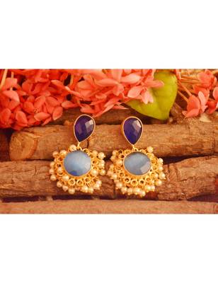 Designer Onyx Stone Gold Plated Golden Pearl Dangler Jhumka Stud Earrings 2